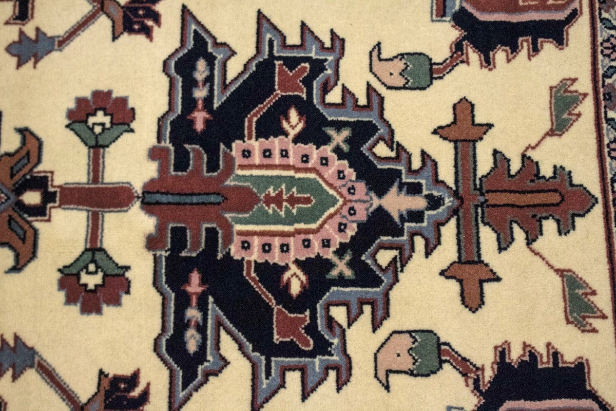 Ivory Floral Geometric 8X10 Heriz Serapi Oriental Rug