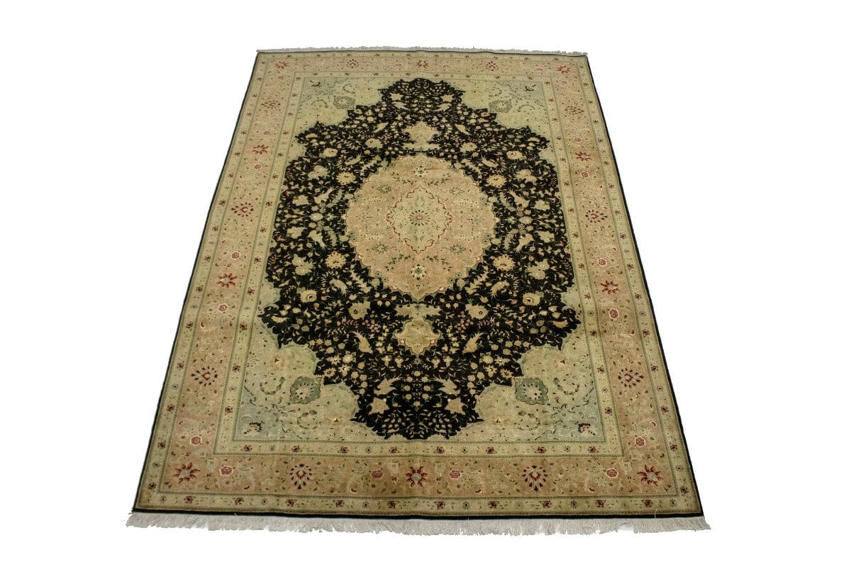 Extra Fine Black Classic Floral 7X10 Tabriz Persian Rug