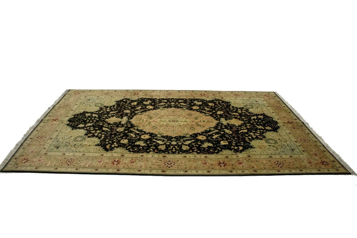 Extra Fine Black Classic Floral 7X10 Tabriz Persian Rug