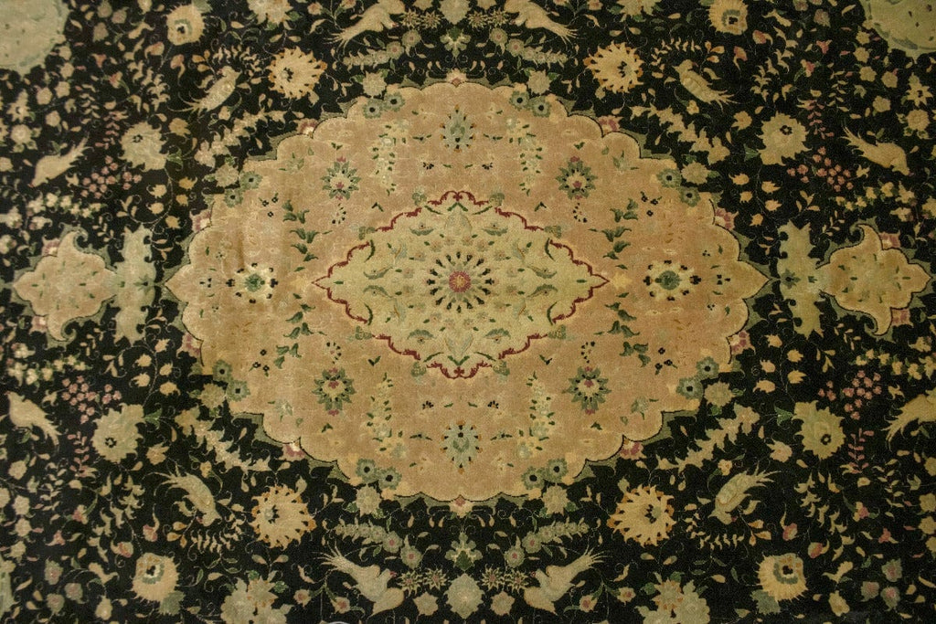 Extra Fine Black Classic Floral 7X10 Tabriz Persian Rug