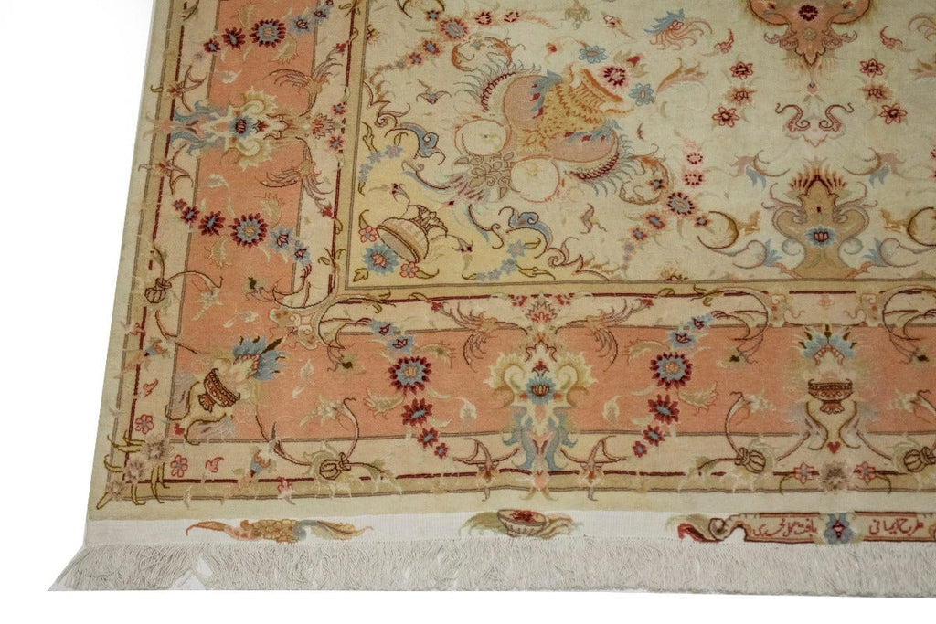 Extra Fine Cream Floral Classic 7X10 Signed Tabriz Persian Rug