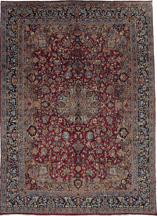 Vintage Red Floral 10X14 Kerman Persian Rug