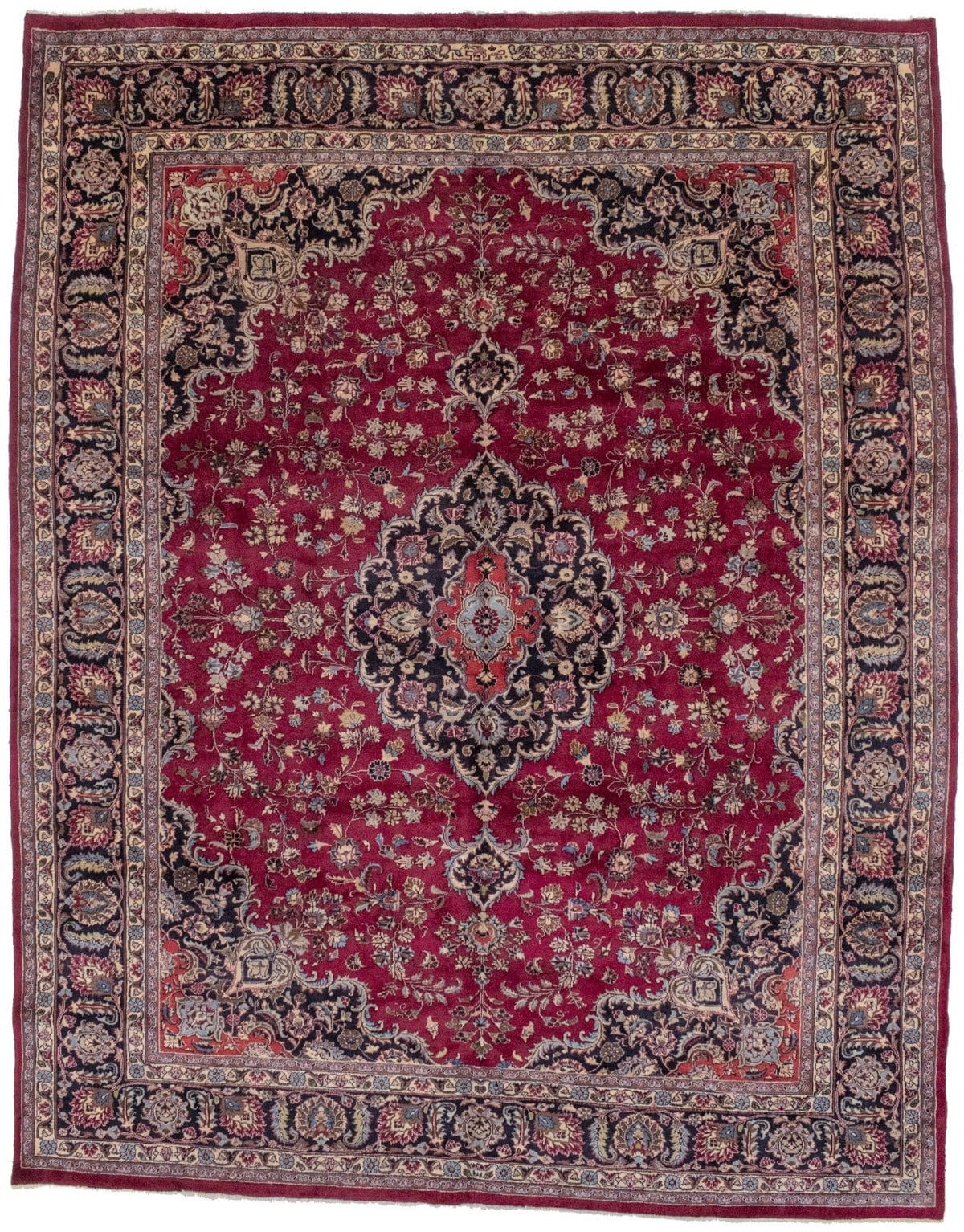 Vintage Red Traditional 10X13 Mashad Persian Rug