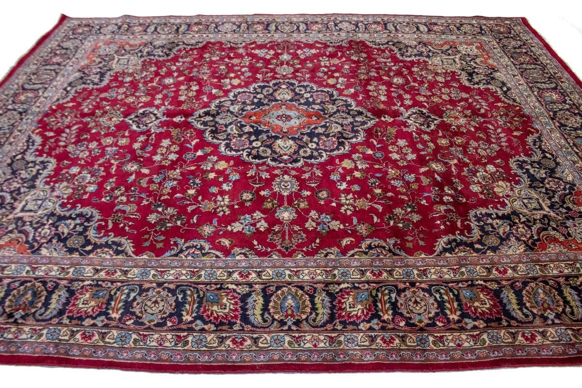 Vintage Red Traditional 10X13 Mashad Persian Rug