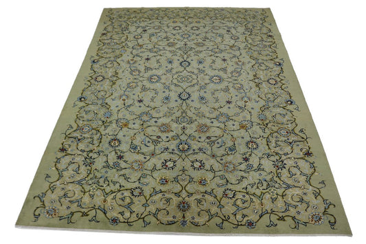 Semi Antique Sage Green Traditional 9X12 Kashan Persian Rug