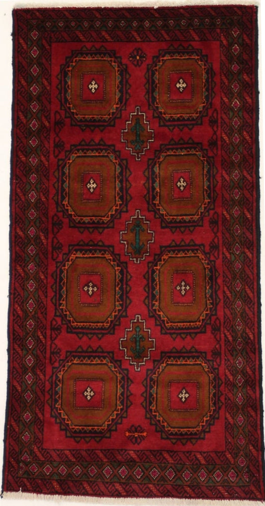 Vintage Red Tribal 3'3X6'5 Balouch Persian Rug