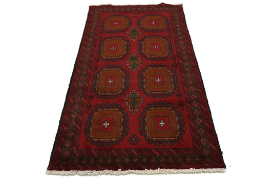 Vintage Red Tribal 3'3X6'5 Balouch Persian Rug