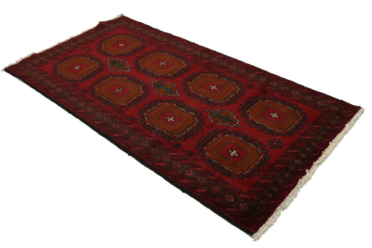 Vintage Red Tribal 3'3X6'5 Balouch Persian Rug