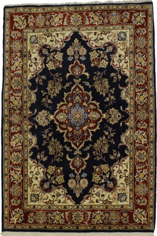 Navy Blue Floral 4X6 Sarouk Persian Rug