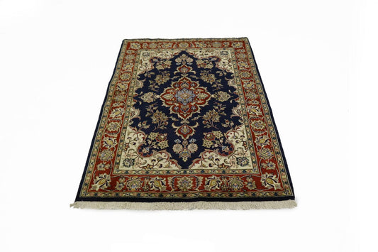 Navy Blue Floral 4X6 Sarouk Persian Rug