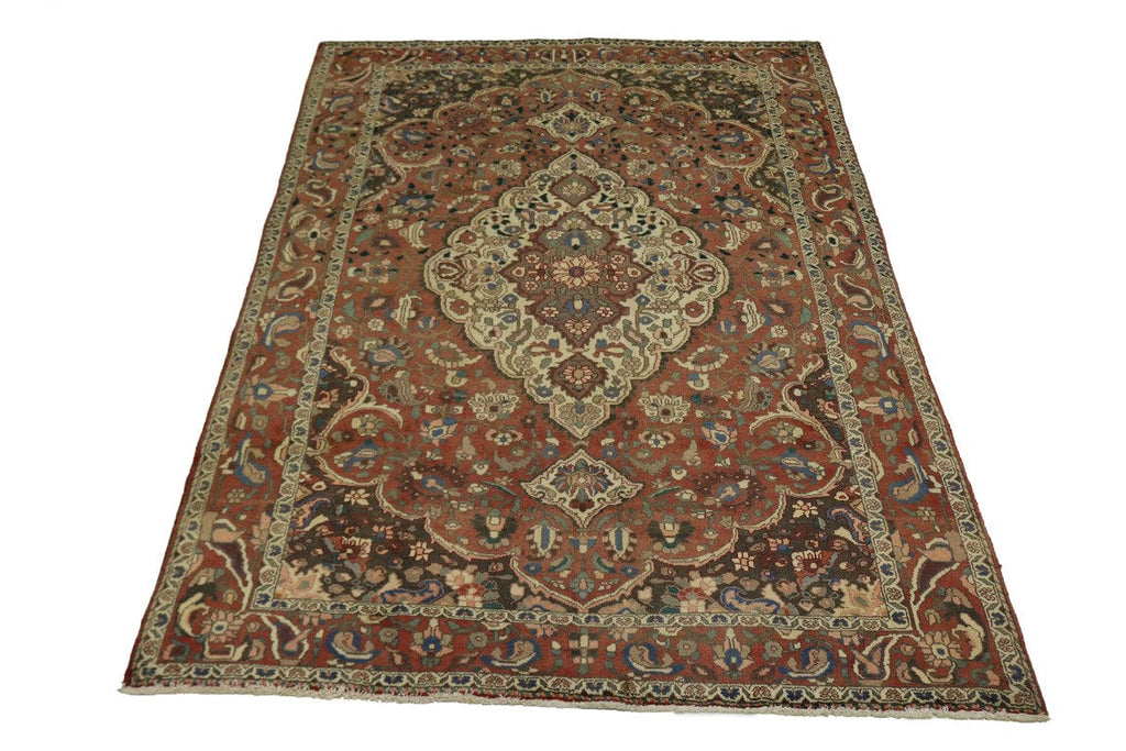 Semi Antique Rusty Red Floral 7X10 Bakhtiari Persian Rug