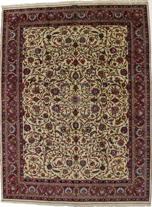 Semi Antique Cream Floral 10X13 Sarouk Persian Rug