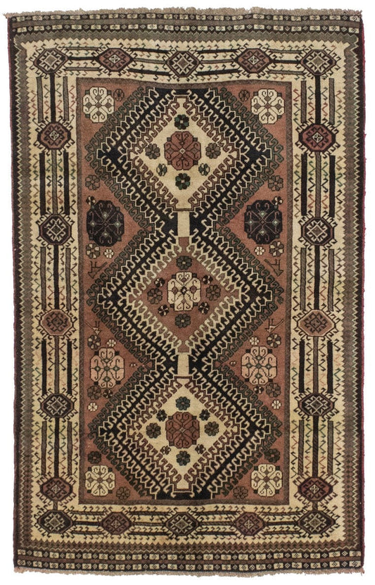 Vintage Rusty Brown Tribal 4'0X6'5 Shiraz Yalameh Persian Rug