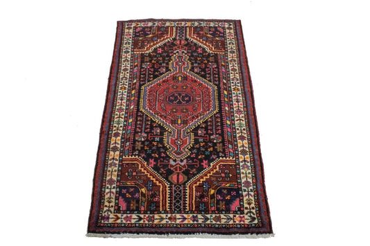 Vintage Dark Charcoal Tribal 3X5 Hamedan Persian Rug