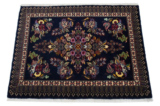 Navy Blue Classic Floral 2'6X3' Kashan Persian Rug