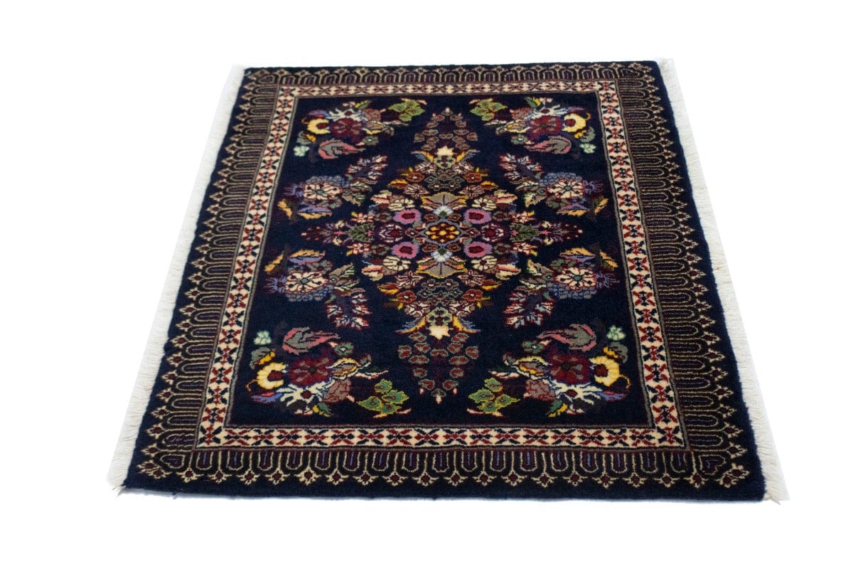 Navy Blue Classic Floral 2'6X3' Kashan Persian Rug