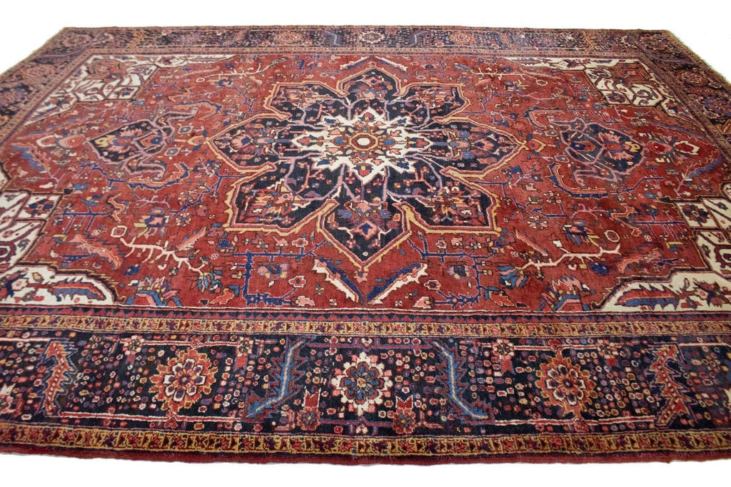 Vintage Brick Red Traditional 10X13 Heriz Persian Rug