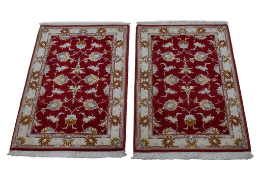 Ruby Red Traditional 2X3 Pair of Tabriz Persian Rugs