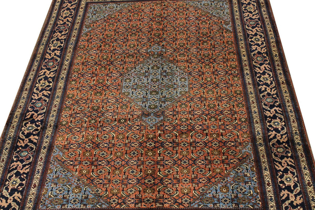 Semi Antique Red-orange Geometric 7'4X11 Ardebil Persian Rug