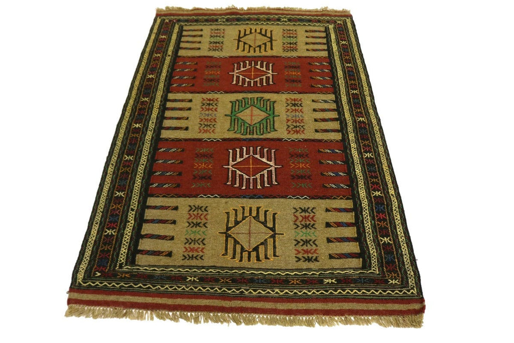 Khaki Tribal 4X6 Sumak Persian Rug