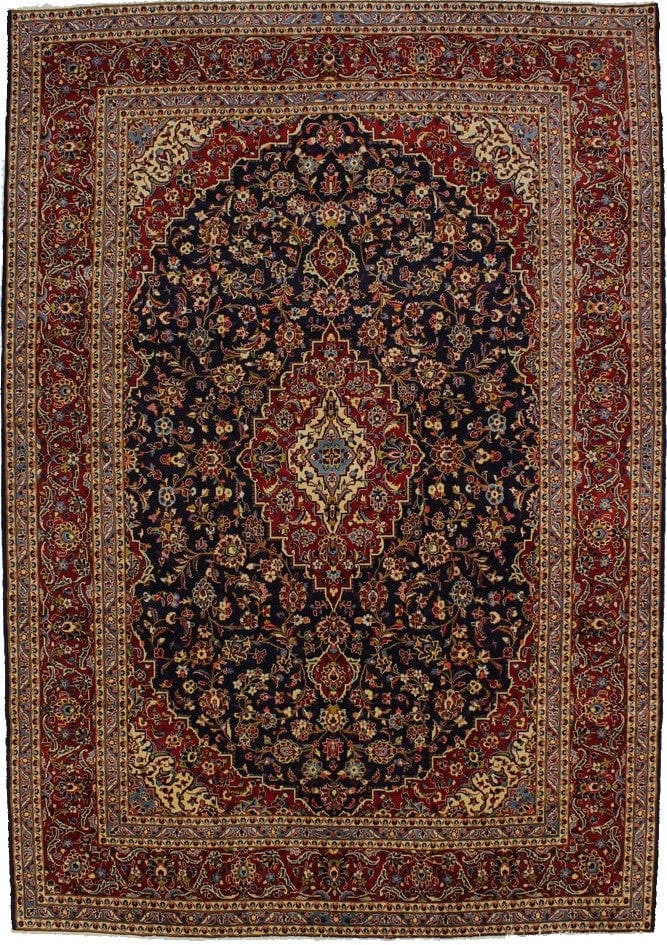 Vintage Dark Purple-navy Traditional 10X14 Kashan Persian Rug