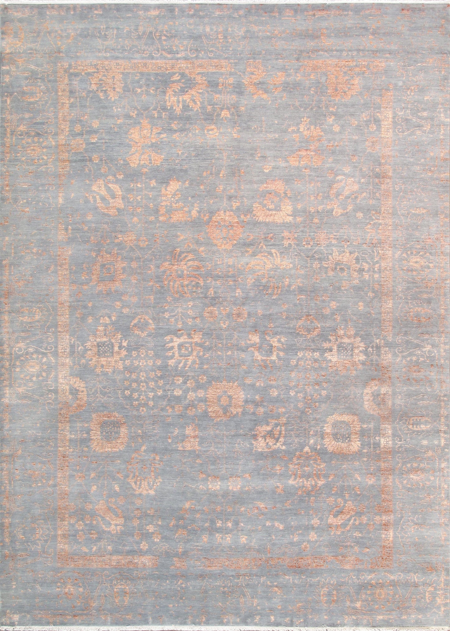 Transitional Collection Hand-Knotted Grey Bsilk & Wool Area Rug-10' 0" X 13' 9"