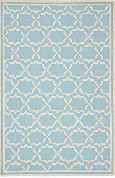Pasargad Courtyard Collection Contemporary Handmade Wool Flat Weave Dhurrie Area Rug - Light Blue/Ivory (10x14)