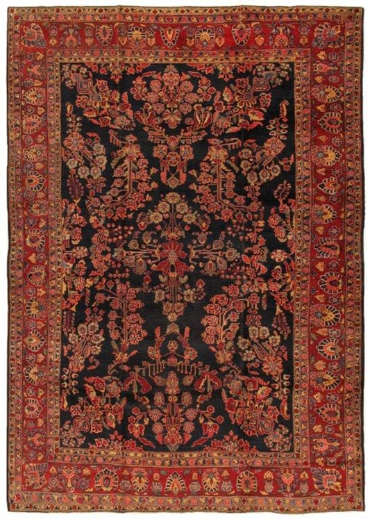 Antique Sarouk Collection Navy Lamb's Wool Area Rug- 9' 0" X 12' 2"