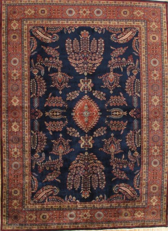 Sarouk Collection Hand-Knotted Navy Lamb's Wool Area Rug- 8' 5" X 11' 8"