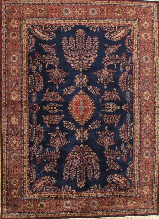 Sarouk Collection Hand-Knotted Navy Lamb's Wool Area Rug- 9' 0" X 12' 6"