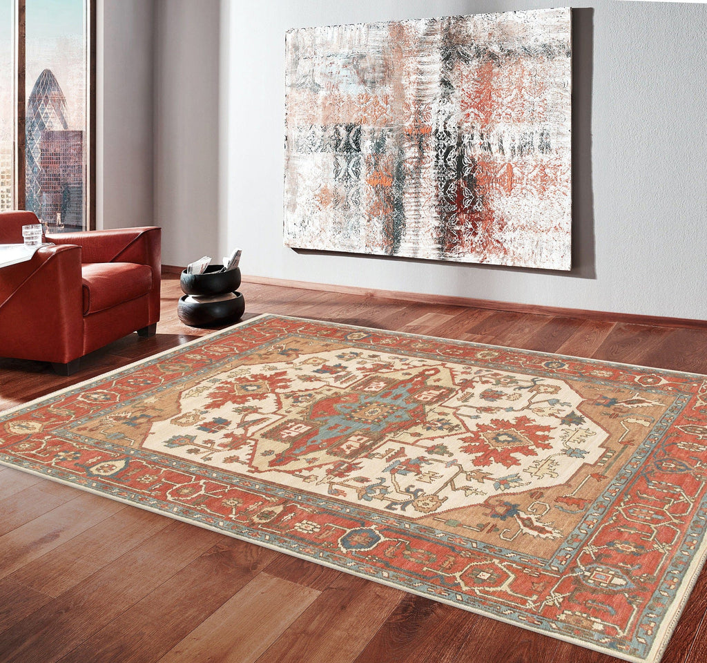 Pasargad Home Serapi Collection Hand-Knotted Wool Area Rug,  7' 9" X 10' 0", Ivory