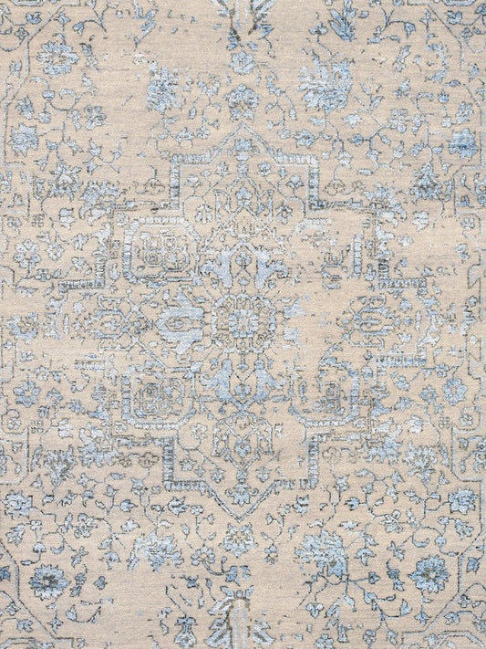 Pasargad Home Transitional Collection Hand Knotted Bsilk & Wool Area Rug, 5' 9" X 9' 0", Silver/L. Blue