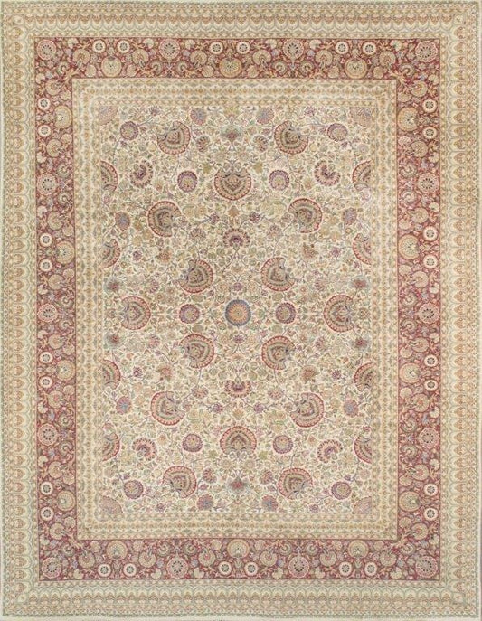 Tabriz Collection Hand-Knotted Lamb's Wool Area Rug- 9' 0" X 11' 9"