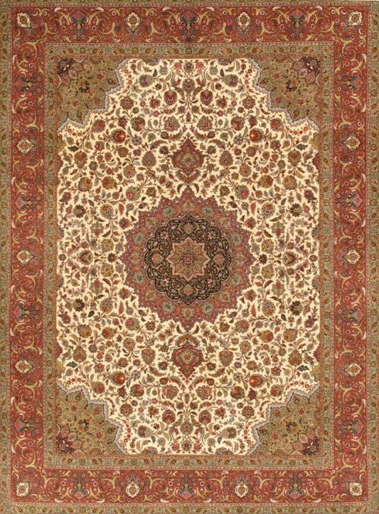 Tabriz Colletion Hand-Knotted Silk & Wool Area Rug- 9'10" X 13' 8"