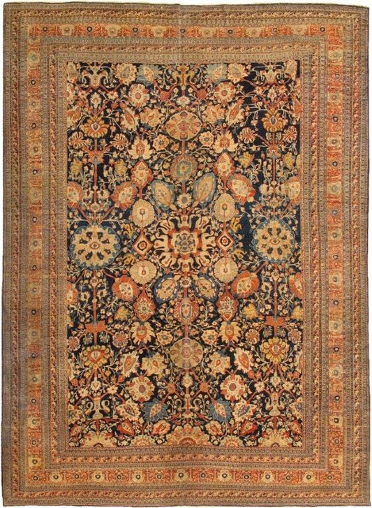 Antique Tabriz Collection Navy Lamb's Wool Area Rug-10' 2" X 13'11"