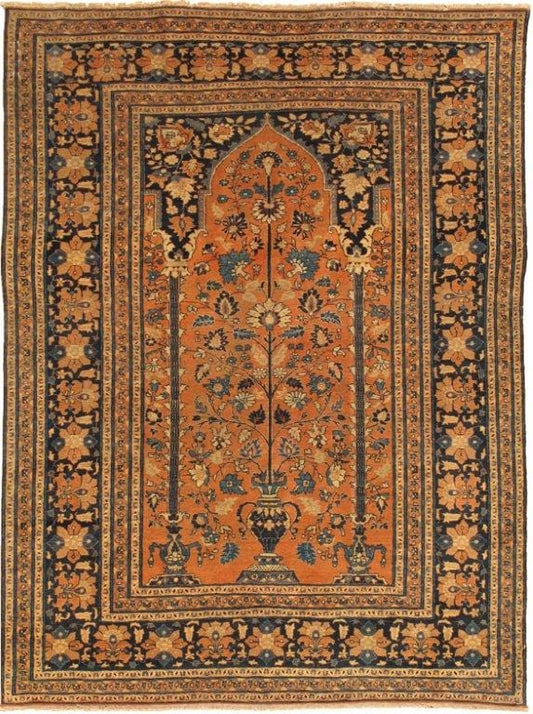 Antique Tabriz Collection Rust Lamb's Wool Area Rug- 4' 5" X 6' 0"