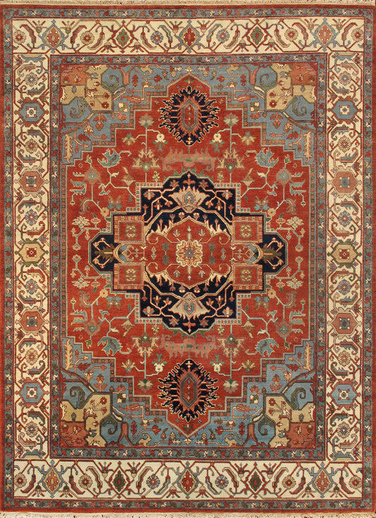 Serapi Collection Hand-Knotted Rust Wool Area Rug- 8' 1'' X 9'11''