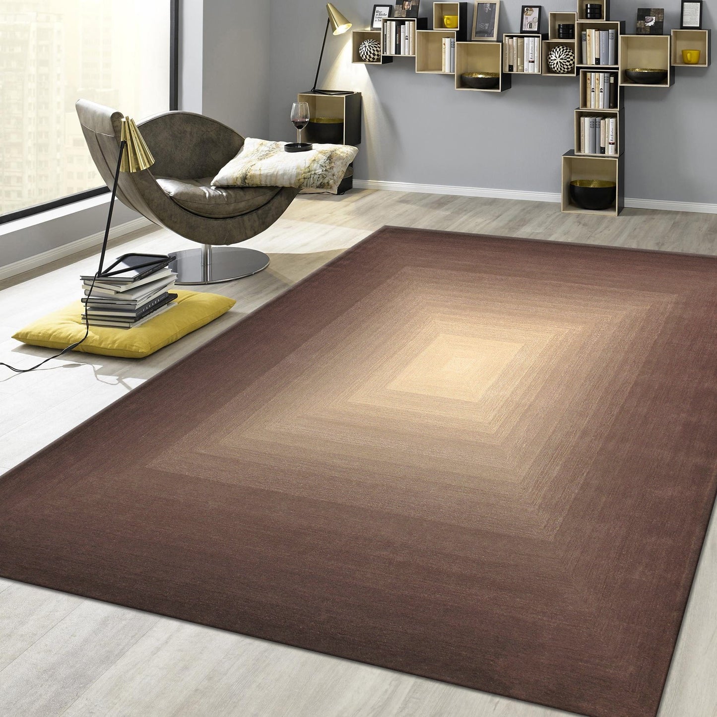 Rodeo Collection Hand-Tufted Brown/Ivory Bsilk & Wool Area Rug- 5' 0" X 8' 0"