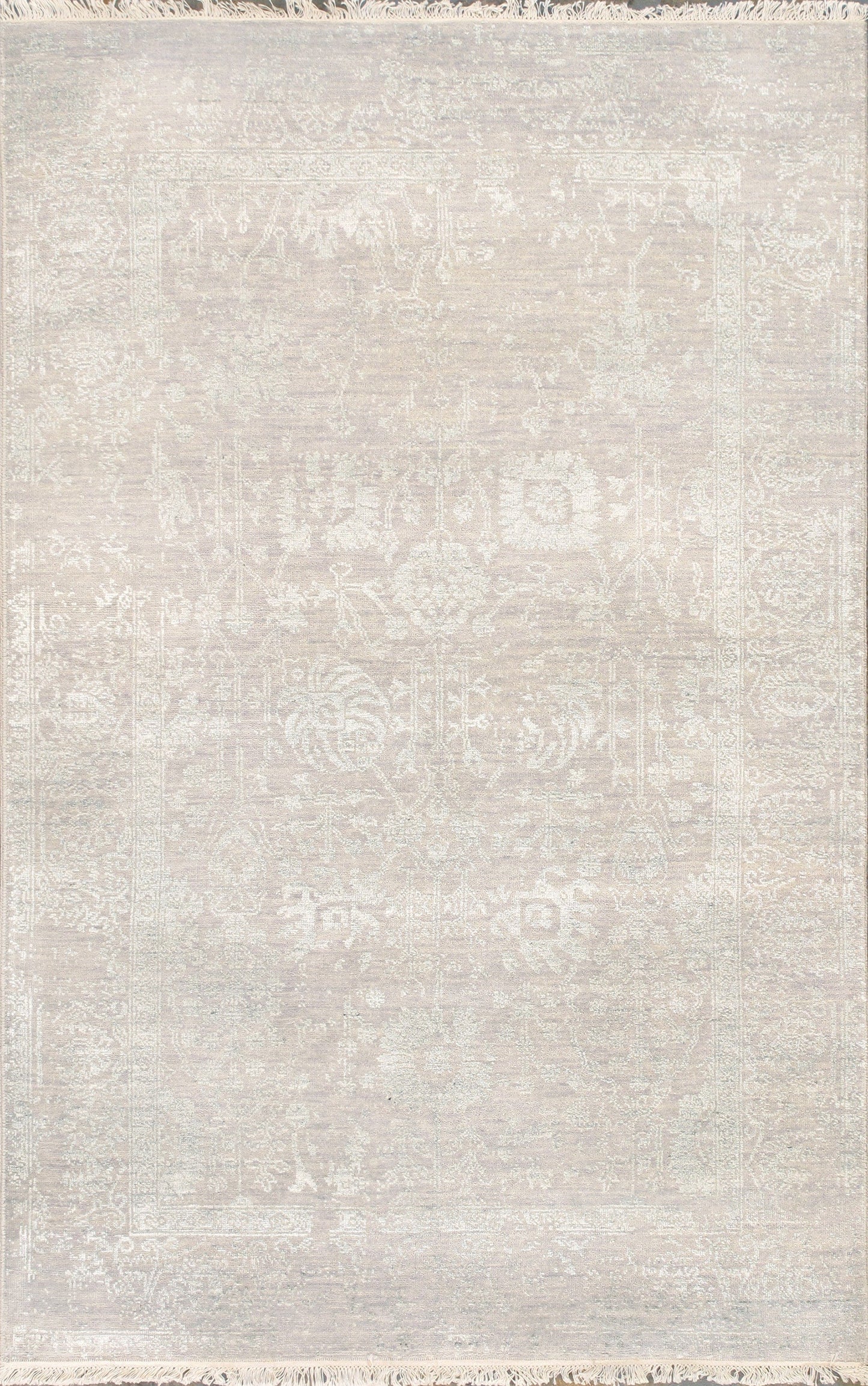 Pasargad Home Transitional Collection Hand Knotted Bsilk & Wool Area Rug, 4' 0" X 6' 3", Silver/Silver