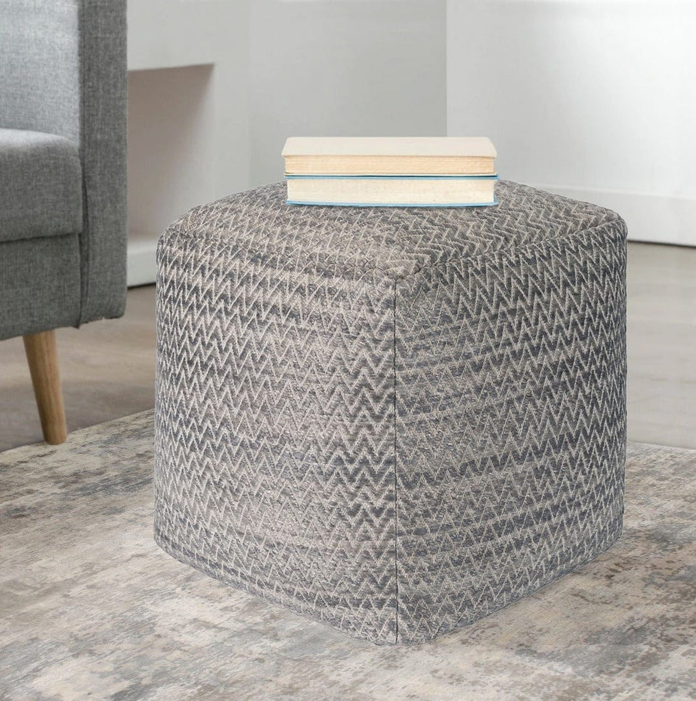 Pasargad Home Galaxy Zig-Zag Pouf Ottoman, Grey